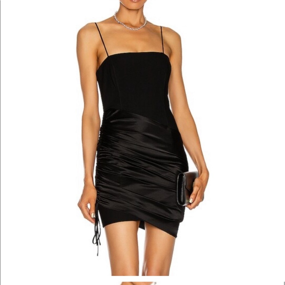 cinq a sept Black Ruched Satin Mini Dress